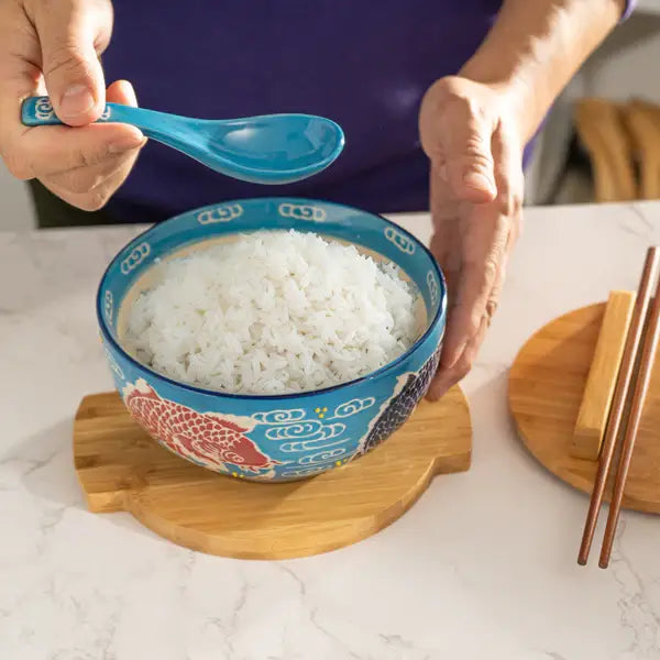 Urban Tokyo - Japan Koi Fish Bowl w/ Chopsticks, Spoon, Lid and Trivet Set