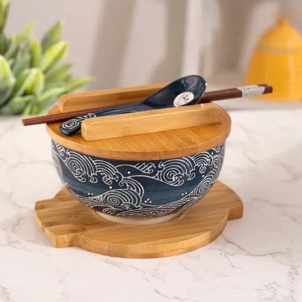 Urban Tokyo - Wave Nami Bowl w/ Chopsticks, Spoon, Lid and Trivet Set