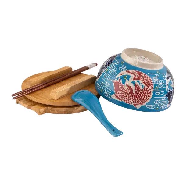 Urban Tokyo - Japan Koi Fish Bowl w/ Chopsticks, Spoon, Lid and Trivet Set