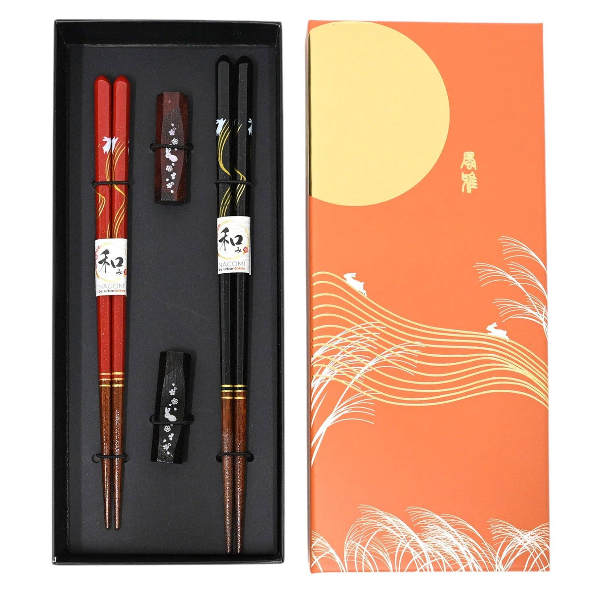 Urban Tokyo - Moon Rabbit 2 Pair Chopsticks and Chopsticks Rests Gift Set