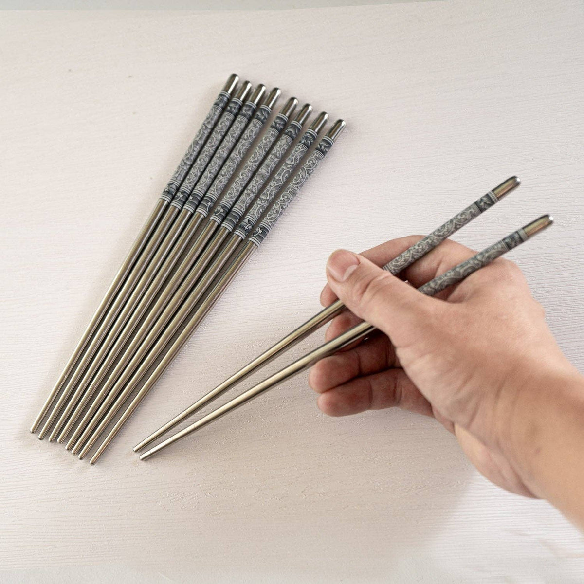 Urban Tokyo - 5 Piece Motif Pattern Design Chopsticks Set Stainless Steel