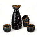 Urban Tokyo - Brown and Black Glazed 10oz Sake Bottle and 4 Cups Gift Set
