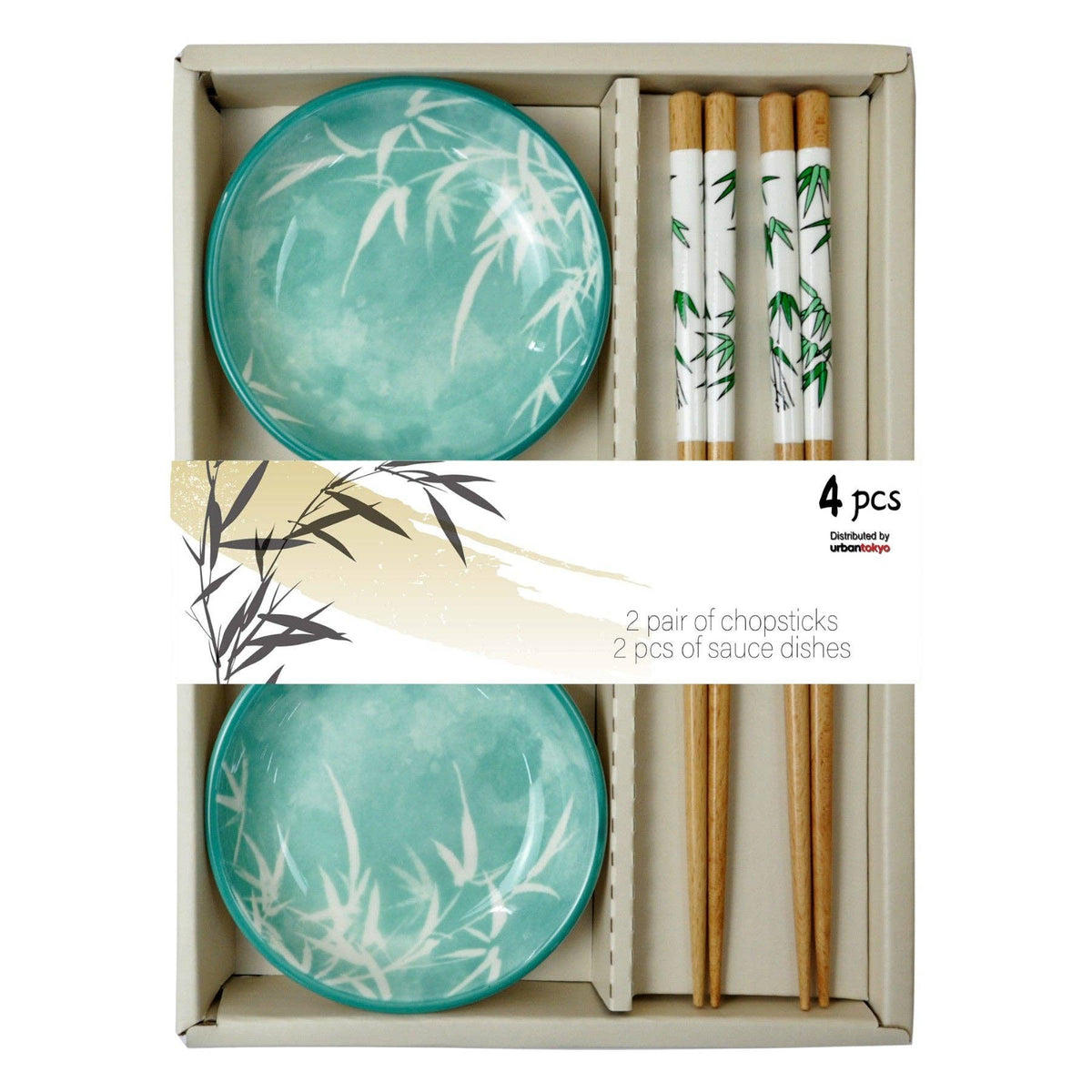 Urban Tokyo - Bamboo 2 Pair Wooden Chopsticks and Sauce Dish Gift Set