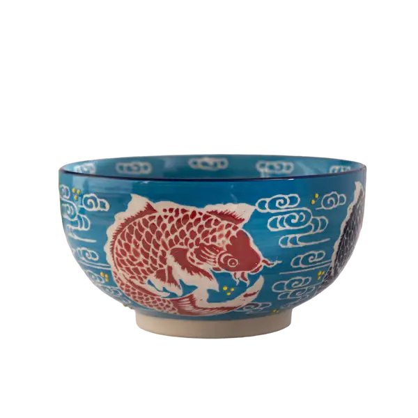 Urban Tokyo - Japan Koi Fish Bowl w/ Chopsticks, Spoon, Lid and Trivet Set