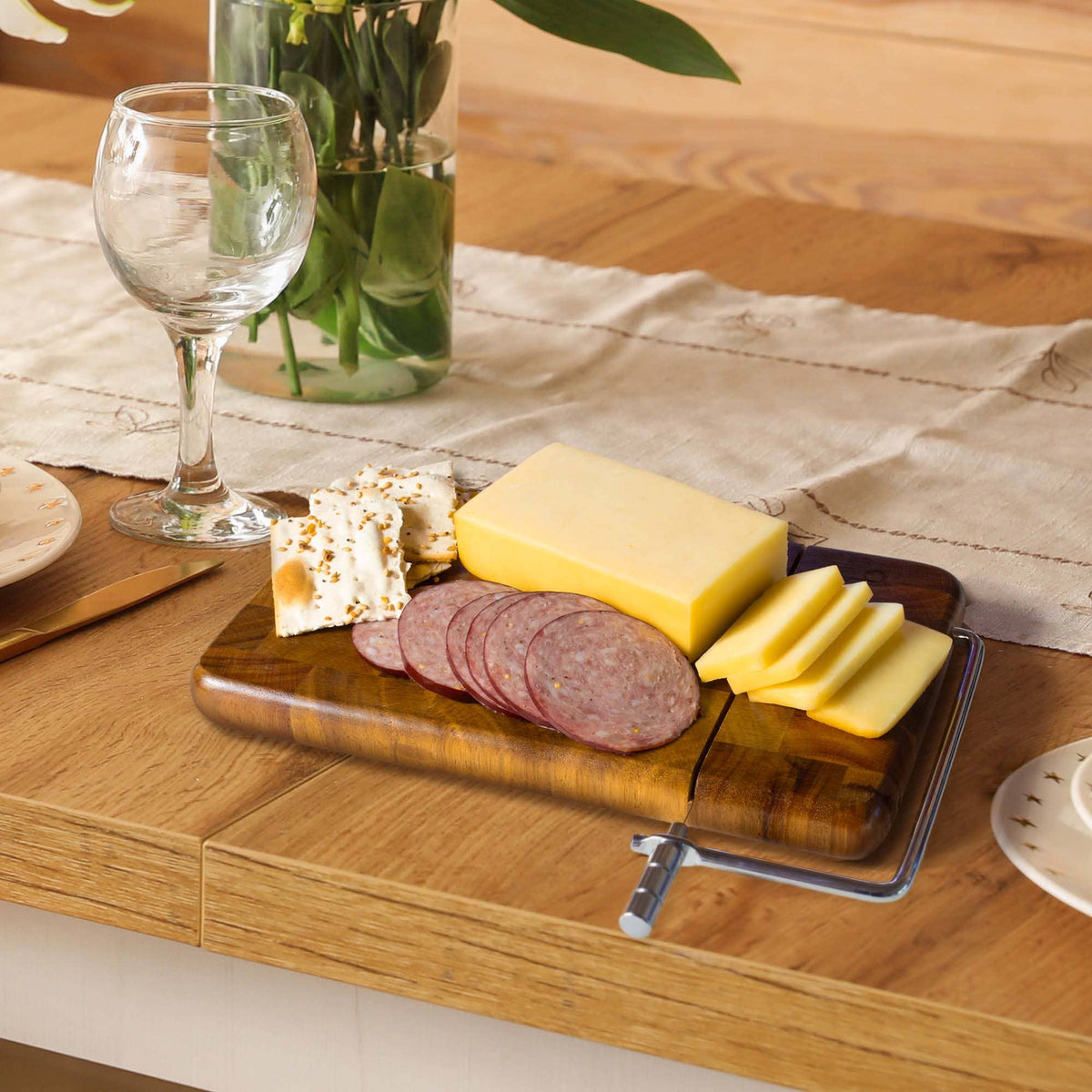 Totally Bamboo - Rock & Branch® Acacia Charcuterie Board with Cheese Slicer