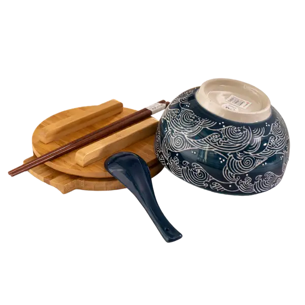Urban Tokyo - Wave Nami Bowl w/ Chopsticks, Spoon, Lid and Trivet Set