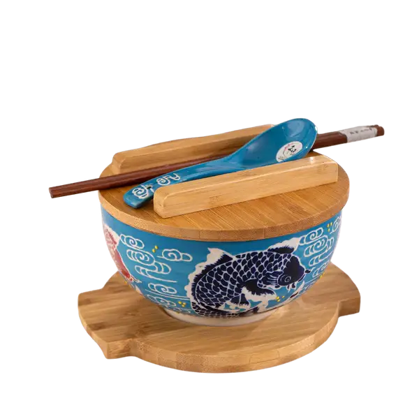 Urban Tokyo - Japan Koi Fish Bowl w/ Chopsticks, Spoon, Lid and Trivet Set