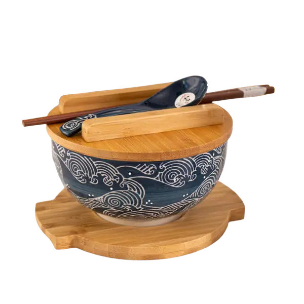 Urban Tokyo - Wave Nami Bowl w/ Chopsticks, Spoon, Lid and Trivet Set