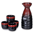 Urban Tokyo - Red and Black Glazed 10oz Sake Bottle and 4 Cups Gift Set