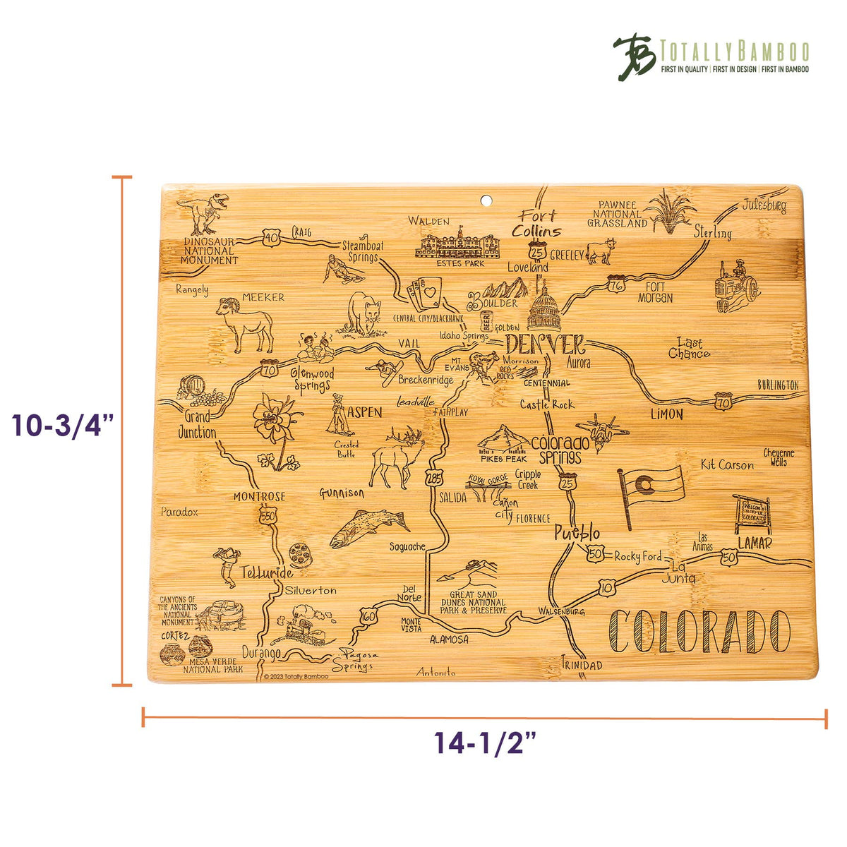Totally Bamboo - Destination Colorado Cutting Board with Engraved Artwork