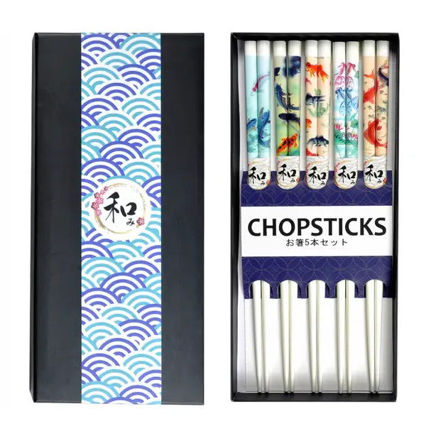 Urban Tokyo - 5 Piece Chopsticks Set Koi Fish White with Gift Box